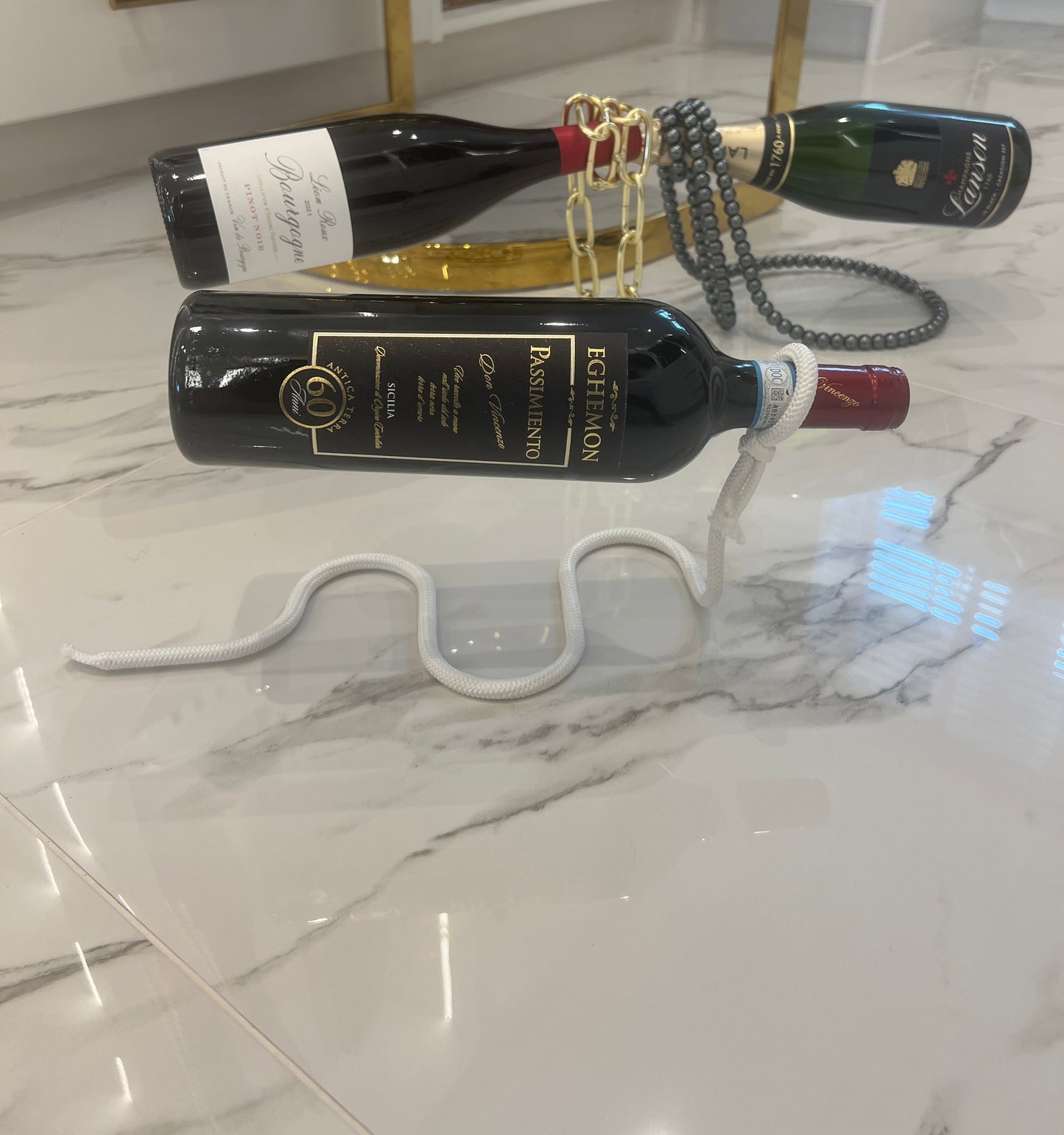 White Rope Floating Wine Bottle Holder