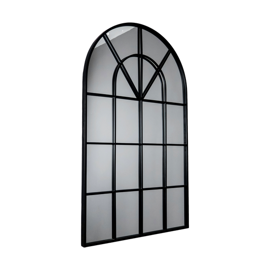 Large Window Style Arched Black Mirror