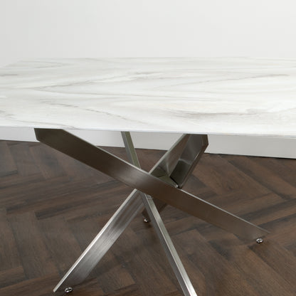 White Marble Dining Table Silver Rectangle 4 - 6 Seater