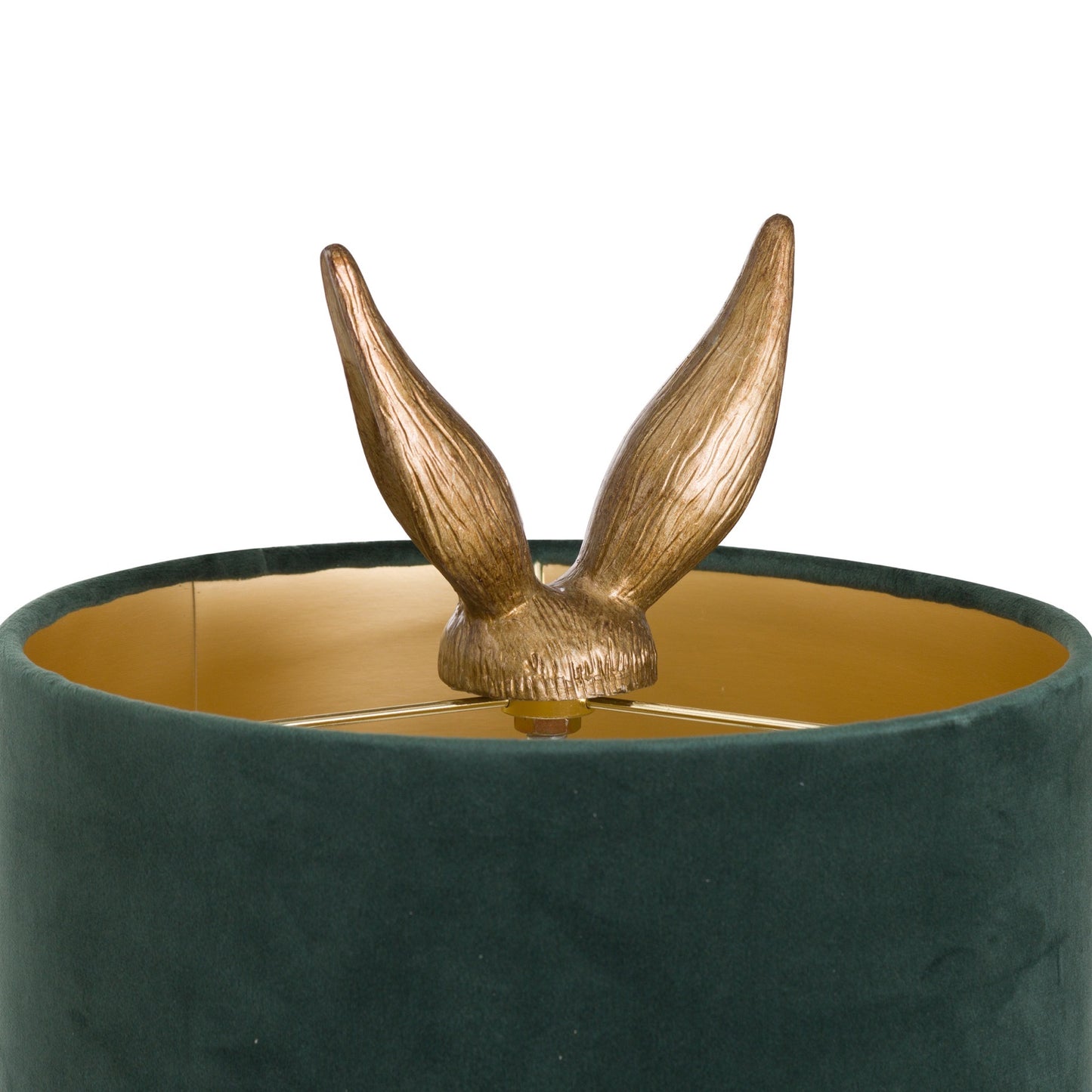 Luxe Gold Hare Antique Table Lamp with Green Velvet Shade