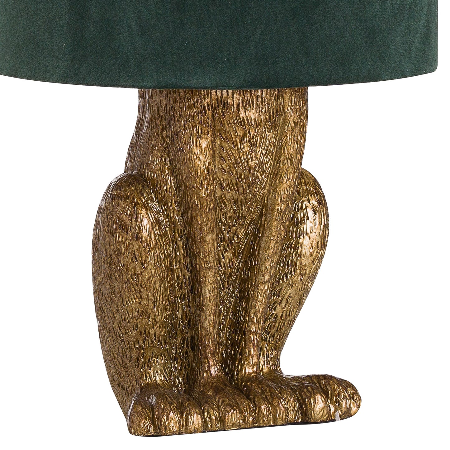 Luxe Gold Hare Antique Table Lamp with Green Velvet Shade