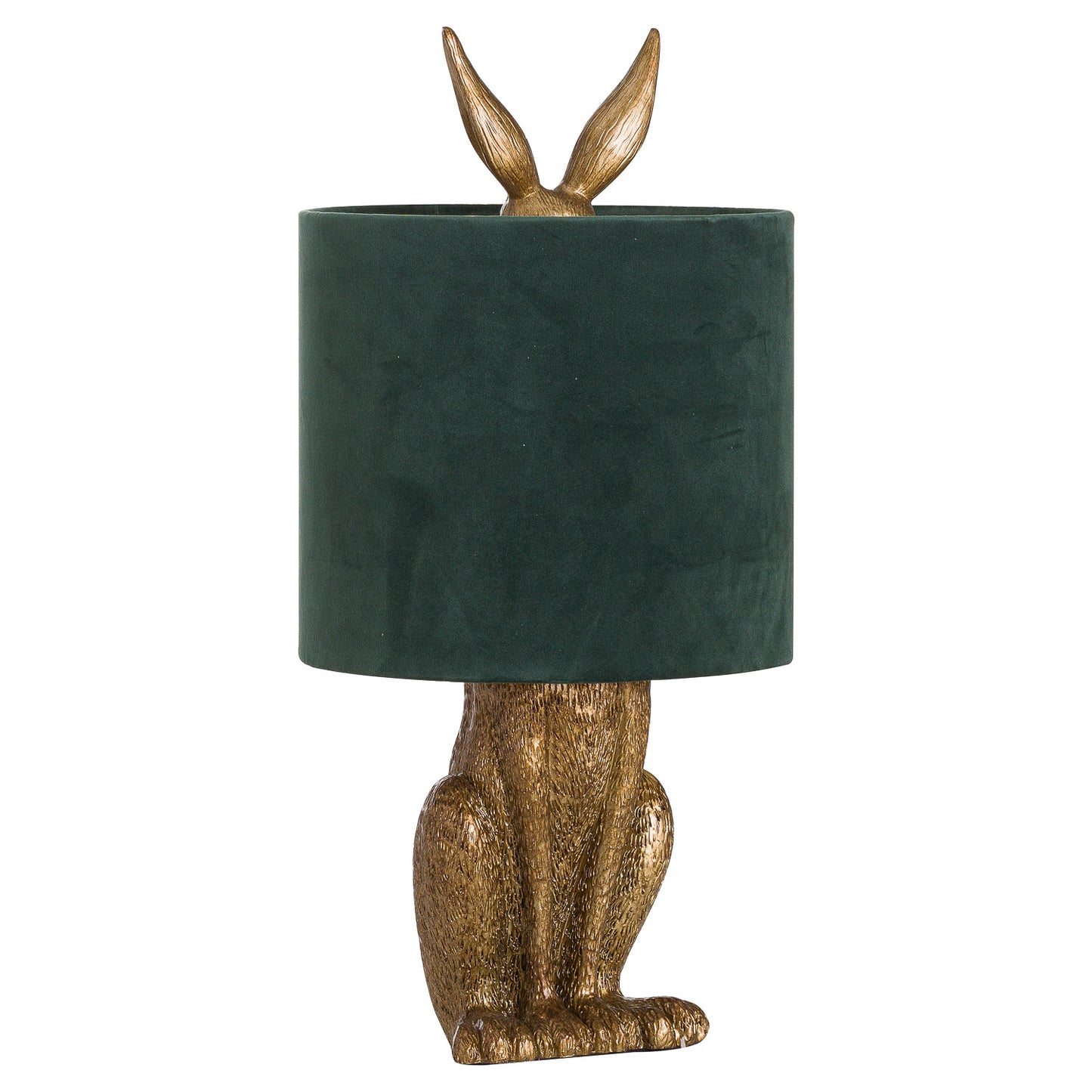 Luxe Gold Hare Antique Table Lamp with Green Velvet Shade