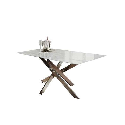 White Marble Dining Table Silver Rectangle 4 - 6 Seater