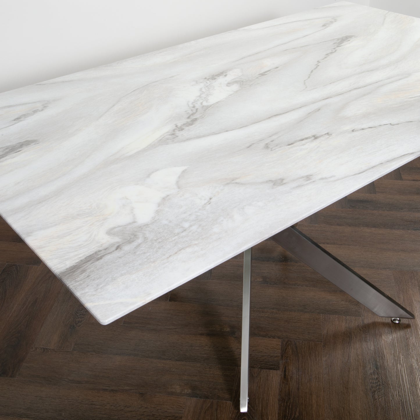 White Marble Dining Table Silver Rectangle 4 - 6 Seater