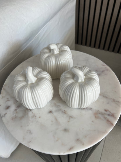 Ribbed Neutral Ceramic Pumpkin - 1 Piece