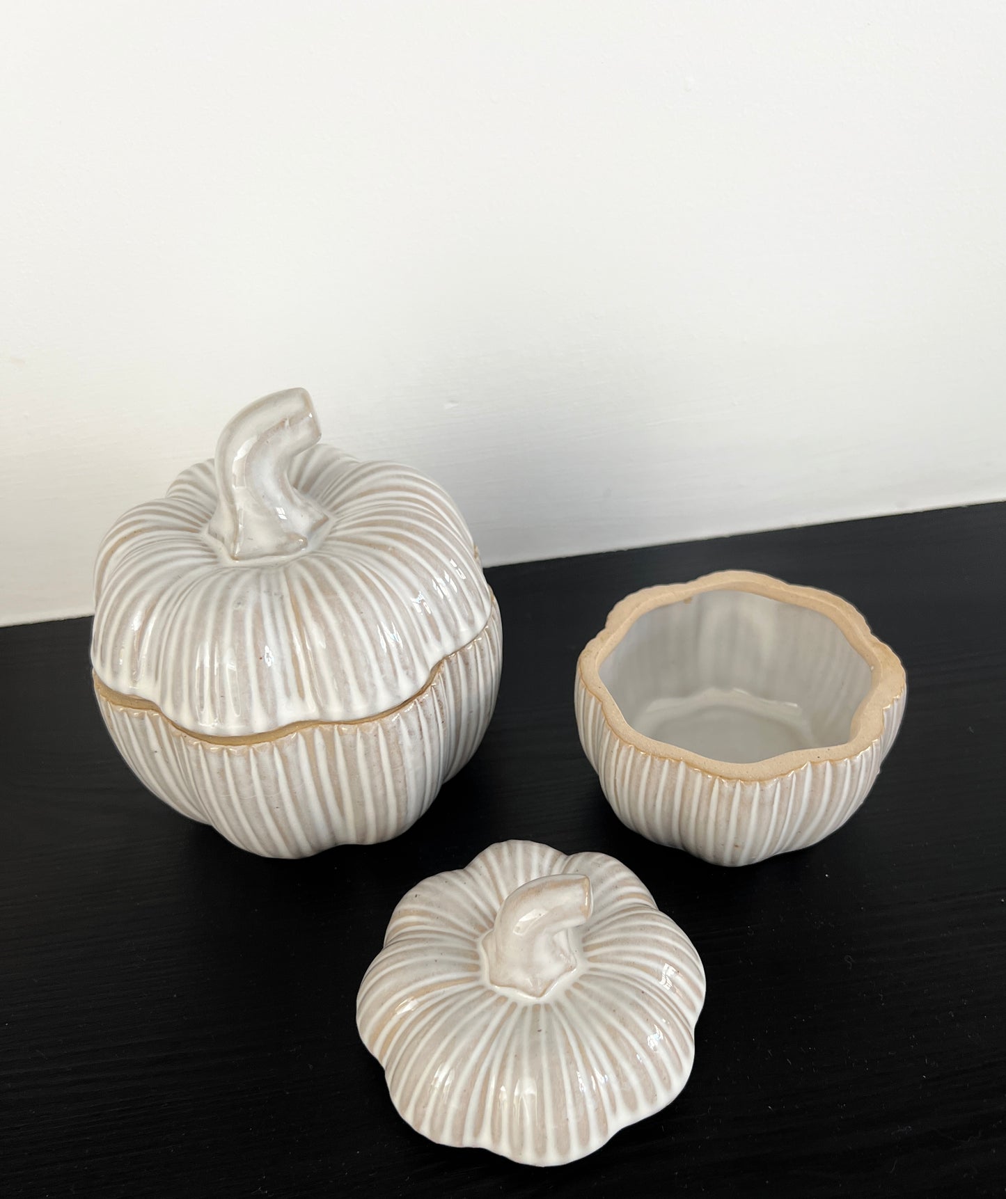 Set of 2 Ceramic Pumpkin Containers