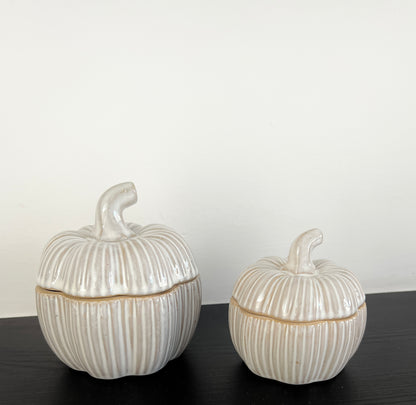 Set of 2 Ceramic Pumpkin Containers