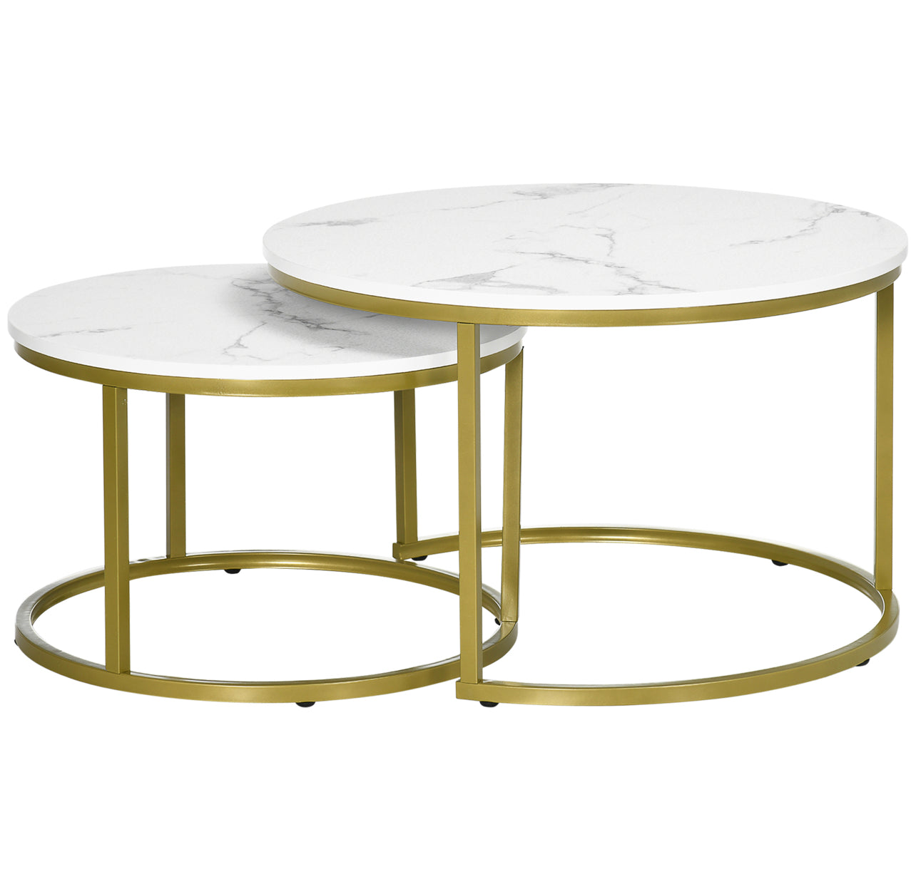 Set of 2 Nest Of Tables, Marble & Gold