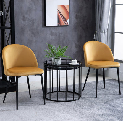 Set of 2 Yellow Velvet Dining Chairs