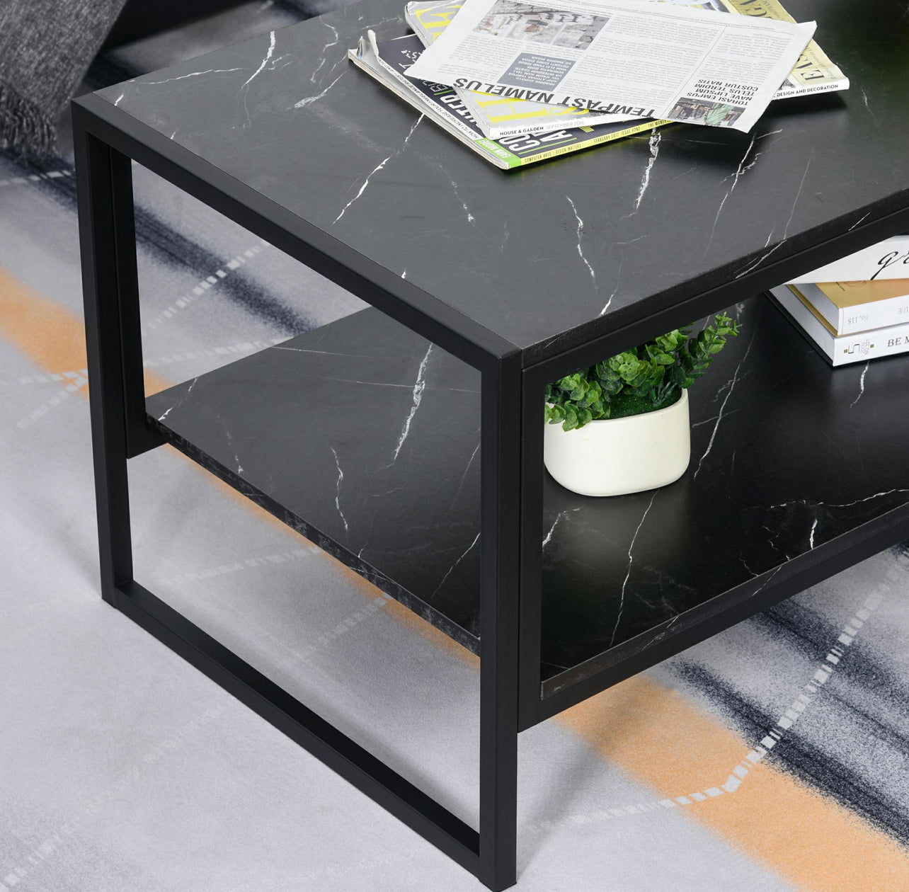 Two-Tier Laminate Marble Print Table Top Coffee Table