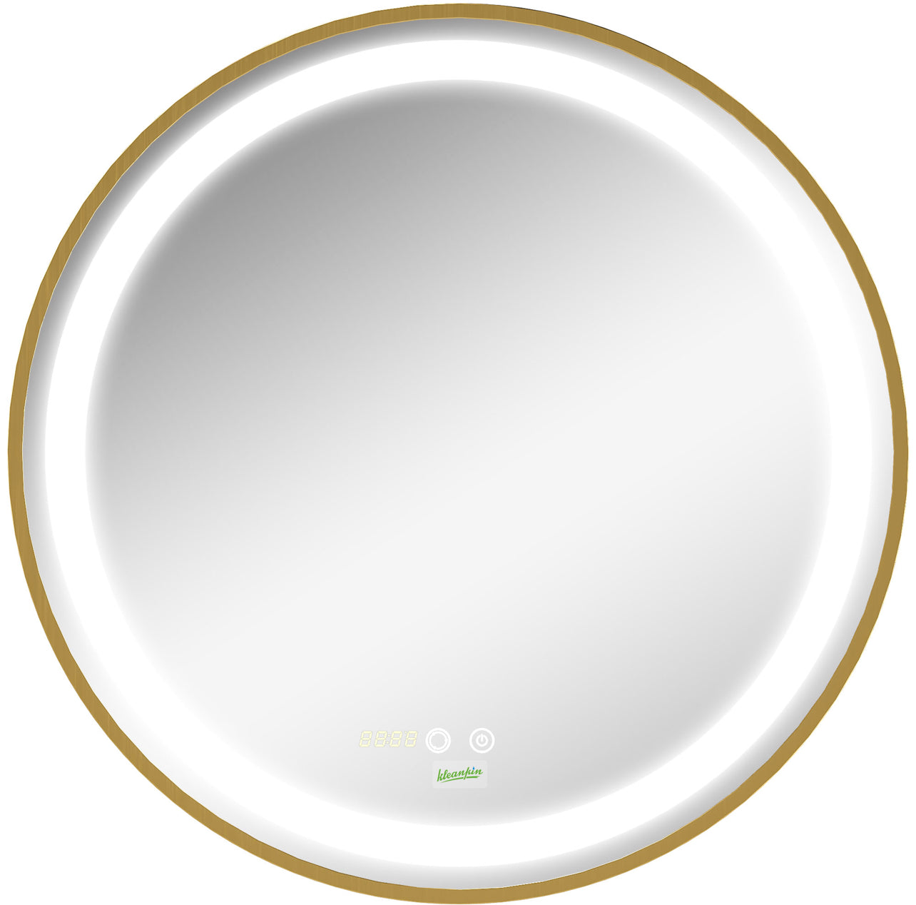 Gold round LED dimmable wall Mount Mirror with 3 Colours, Time Display, Memory Function, Hardwired