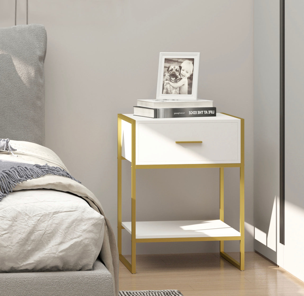 White & Gold Bed side table