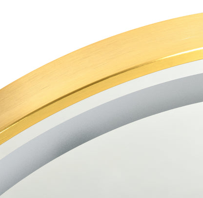 Gold round LED dimmable wall Mount Mirror with 3 Colours, Time Display, Memory Function, Hardwired