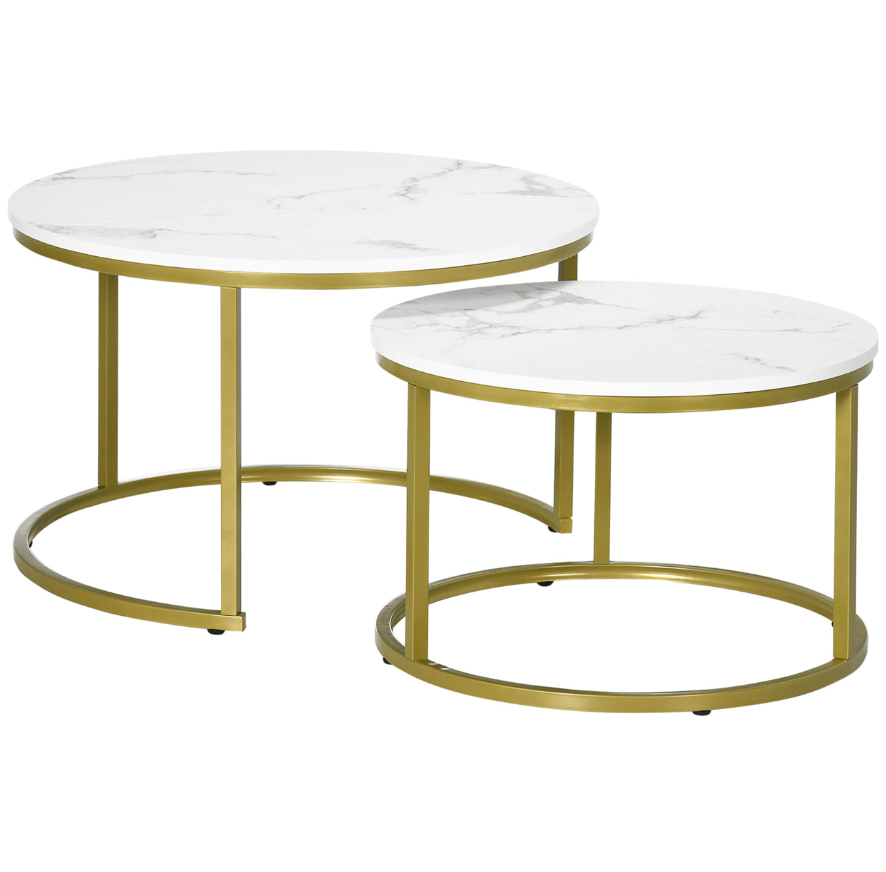 Set of 2 Nest Of Tables, Marble & Gold