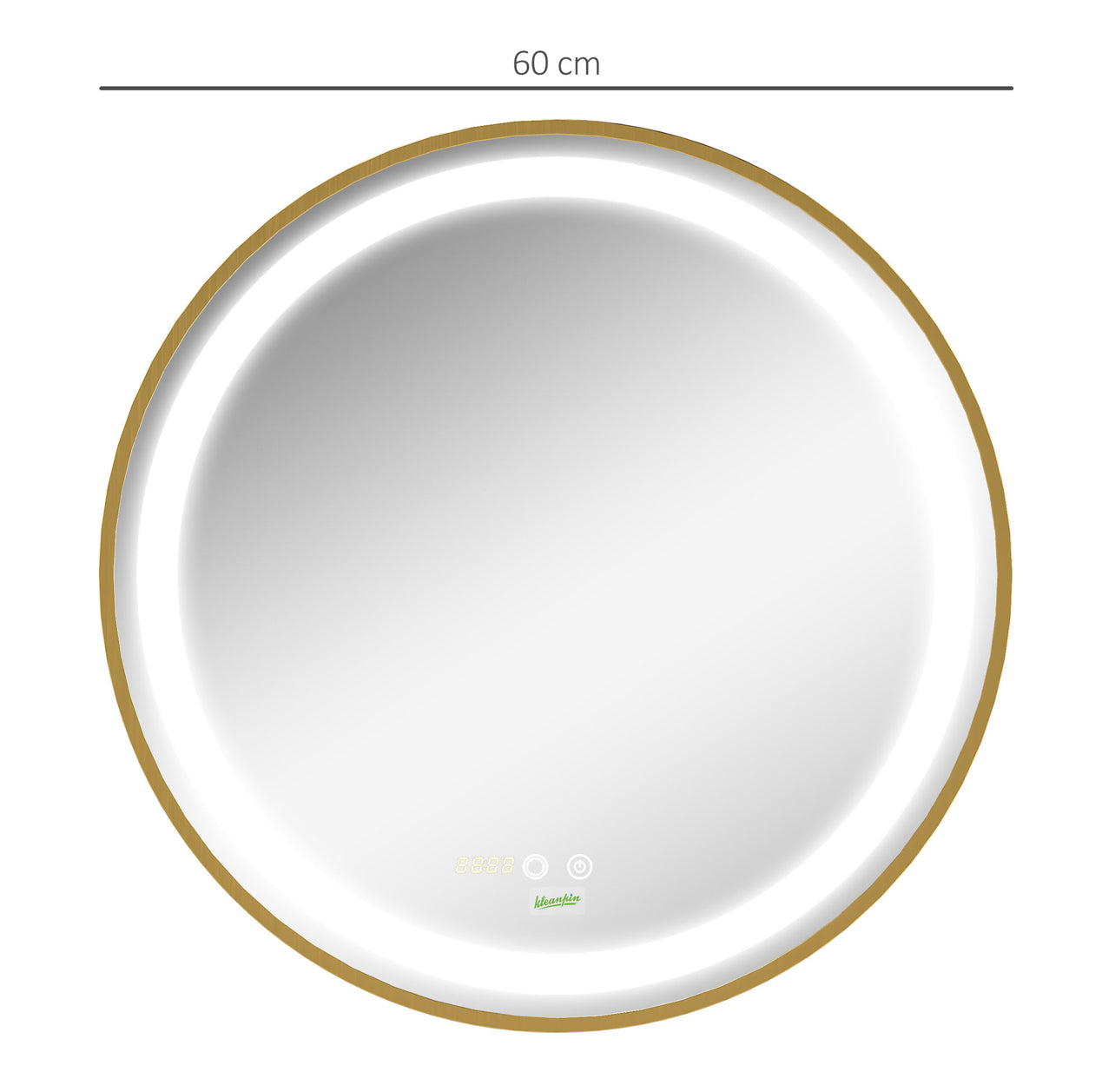 Gold round LED dimmable wall Mount Mirror with 3 Colours, Time Display, Memory Function, Hardwired