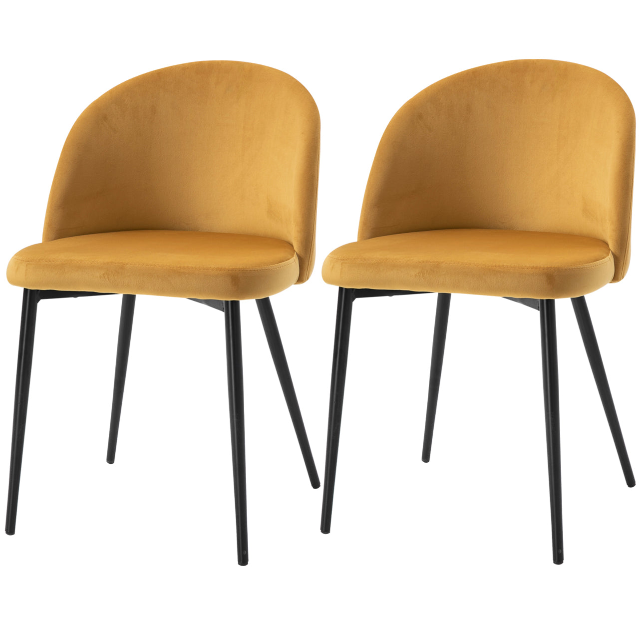 Set of 2 Yellow Velvet Dining Chairs