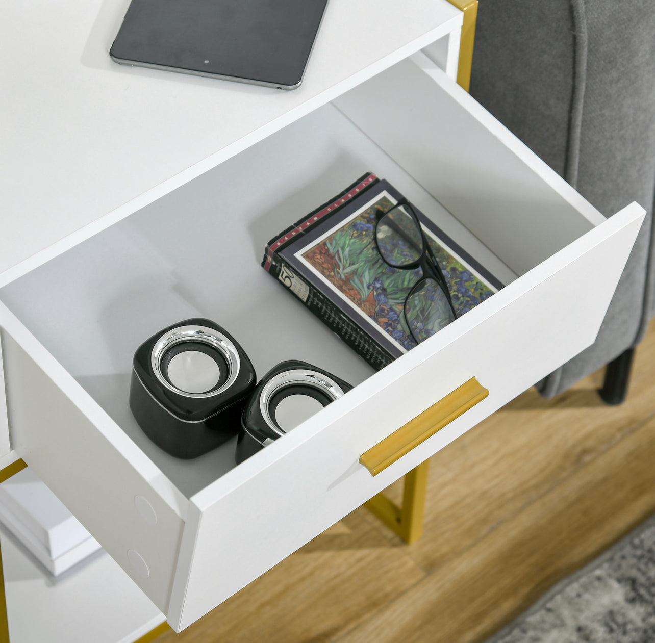 White & Gold Bed side table